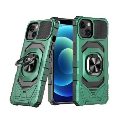 iP15 Pro Max Robotic Hybrid with Magnetic Ring Stand Case Cover - Midnight Green