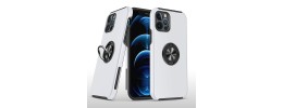 iP15 Pro Max Robotic Hybrid with Magnetic Ring Stand Case Cover - Silver
