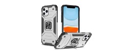 iP15 Pro Max Robust Magnetic Kickstand Hybrid Case Cover - Silver