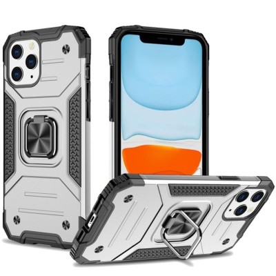 iP15 Pro Max Robust Magnetic Kickstand Hybrid Case Cover - Silver