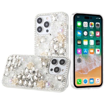 iP15 Pro Max Rose Flower Full Diamond Bling Stones - Purple
