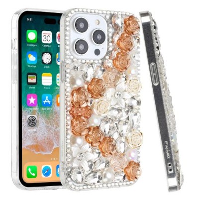 iP15 Pro Max Rose Flower Full Diamond Bling Stones - Yellow