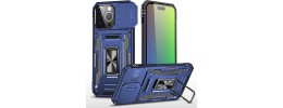 iP15 Pro Max Utter Tough Metal Ring Movable Camera Window Hybrid Case Cover - Navy blue