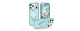 iP15 Pro Max Utter Tough Metal Ring Movable Camera Window Hybrid Case Cover - Light Blue