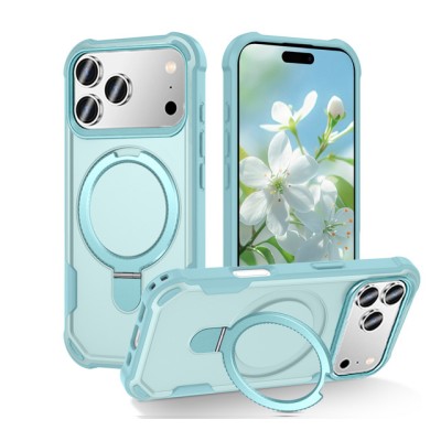 iP15 Pro Max Utter Tough Metal Ring Movable Camera Window Hybrid Case Cover - Light Blue