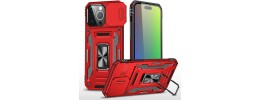 iP15 Pro Max Utter Tough Metal Ring Movable Camera Window Hybrid Case Cover - Red