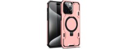 iP15 Pro Max Magnetic Ring Stand Simplistic Tough Hybrid Case Cover - Rose Gold