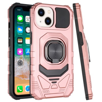 iP15 Pro Max Robotic Hybrid with Magnetic Ring Stand Case Cover - Rose Gold