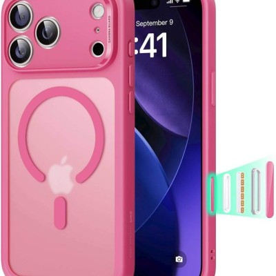 or iPhone 17 Pro Max Complete Magnetic Metal Ring Stand  Camera Protection Hybrid - Hot Pink