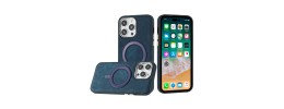 For iPhone 11 (XI6.1) Fashion Chrome Edged Camera [Magnetic Circle] PU Leather Hybrid - Dark Blue