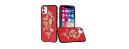or iPhone 11 (XI6.1) Splendid Glitter Butterfly Design Stand with Metallic Edges Hybrid Case - Red