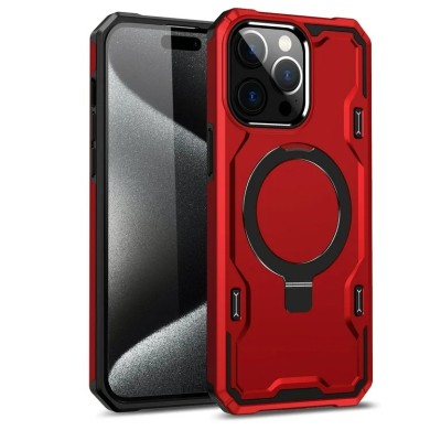 For iPhone 14 PRO MAX 6.7" Magnetic Ring Stand Simplistic Tough Hybrid Case Cover - Red