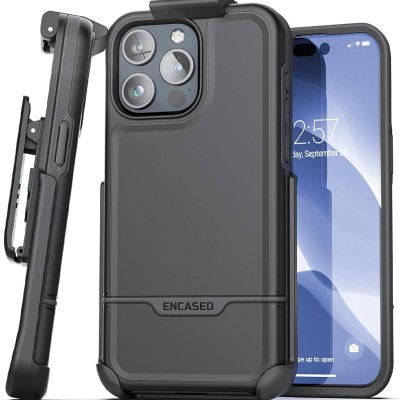 iPhone 15 CARD Holster with Kickstand Clip Hybrid Case Cover - Black
