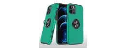 iPhone 15 CHIEF Oil Painted Magnetic Ring Stand Hybrid Case Cover - Dark Green