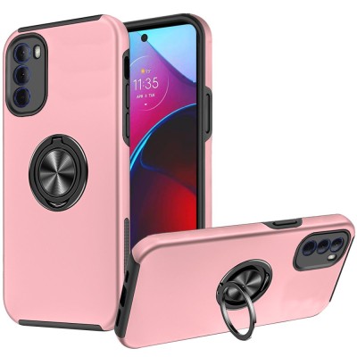 iPhone 15 CHIEF Oil Painted Magnetic Ring Stand Hybrid Case Cover - Rose Gold