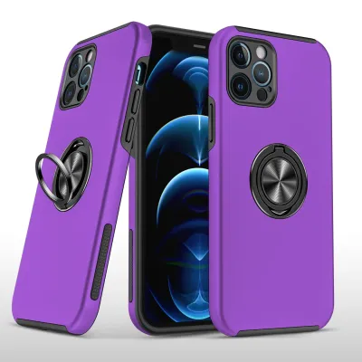 iPhone 15 CHIEF Oil Painted Magnetic Ring Stand Hybrid Case Cover - Dark Purple