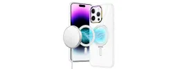 iPhone 15 Dazzle Magnetic Ring Stand Alloy Chrome Transparent Hybrid Case Cover - Clear