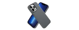 iPhone 15 Premium LIQUID Silicone with Metal Buttons and Camera Edges Case Cover - Grey