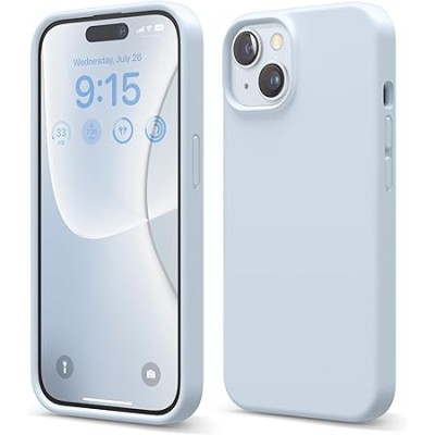 iPhone 15 Premium LIQUID Silicone with Metal Buttons and Camera Edges Case Cover - Light Blue