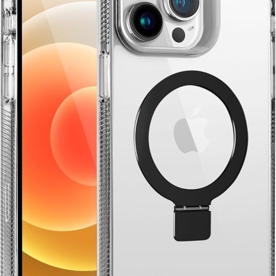 iPhone 15 Pro Dotted Edged Line Transparent HQ Magnetic Ring Stand Hybrid - Black