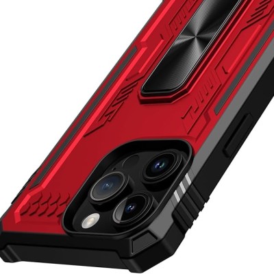iPhone 15 Pro Mighty Zinc Oil Kickstand with UV Oil Premium Material Hybrid - Red