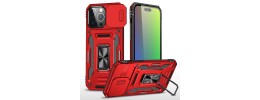 iPhone 15 Pro Utter Tough Metal Ring Movable Camera Window Hybrid Case Cover - Red