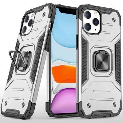 iPhone 15 Robust Magnetic Kickstand Hybrid Case Cover - Silver
