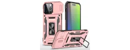 iPhone 15 Utter Tough Metal Ring Movable Camera Window Hybrid Case Cover - Rose Gold