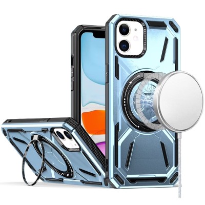 For iPhone 16 Plus 6.7 inch Loop Hybrid with [Magnetic Ring Circle] 360 degrees Rotational Kickstand Case Cover - Light Blue