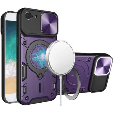 iPhone 16e Translucent Magnetic Ring Stand Case Purple(Premi