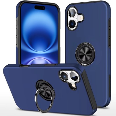 iPhone 17 2025 Oil Painted Case w/Flat Magnetic Ring Stand Blue (Premium Package)
