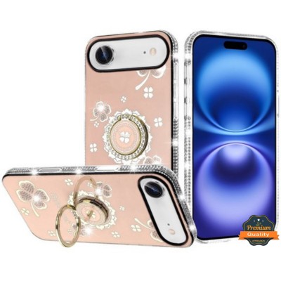 iPhone 17 Air Glitter w/Diamonds Edges Ring Stand Bling Case