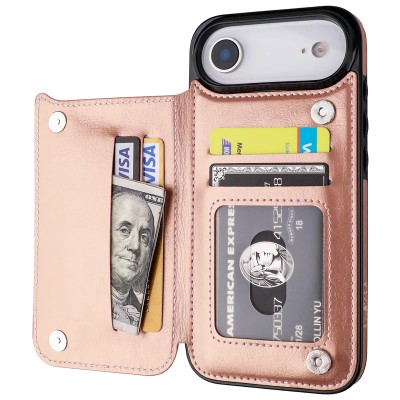 iPhone 17 Air luxurious synthetic PU leather 6 Card Slots Infolio, Rose Gold(Premium Package)