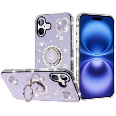 iPhone 17 Air Glitter w/Diamonds Edges Ring Stand Bling Case