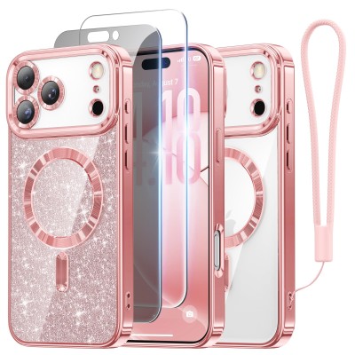 iPhone 17 Pro 2025 Glitter case w/Magnetic Ring Pink(Premium