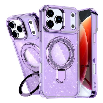 iPhone 17 Pro 2025 Glitter case w/Magnetic Ring Purple(Premi