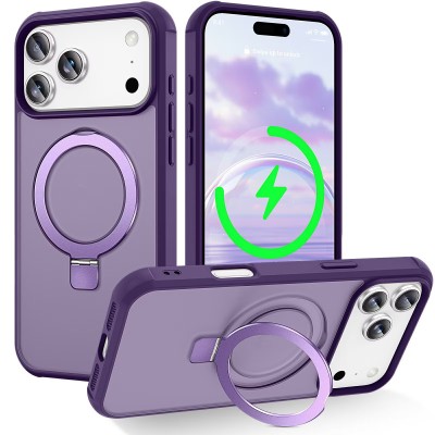 iPhone 17 Pro 2025 Translucent Magnetic Ring Stand Case Purp