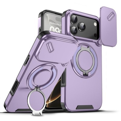 iPhone 17 Pro 2025 Twisting Metal Ring Stand Case w/Camera c