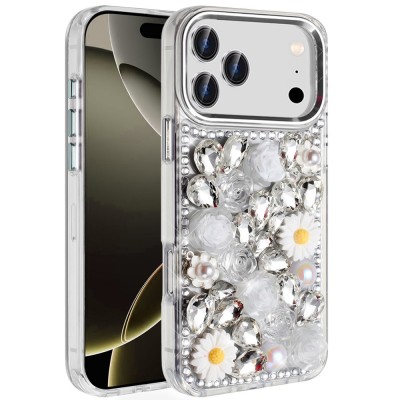 iPhone 17 Pro Max Full Bling Glitter Diamond Flower Case Cle