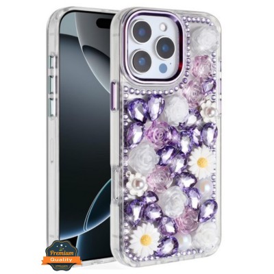 iPhone 17 Pro Max Full Bling Glitter Diamond Flower Case Pur