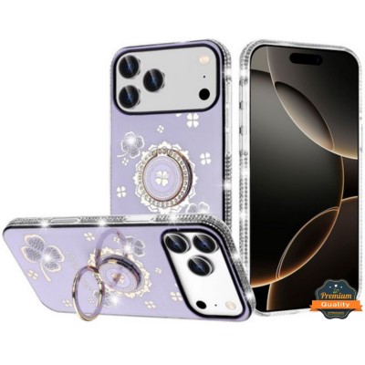 iPhone 17 Pro Max Glitter w/Diamonds Edges Ring Stand Bling