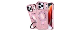 iPhone 17 Pro Max Glitter w/Diamonds Edges Ring Stand Bling Case Pink(Premium Package)