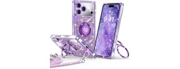 iPhone 17 Pro Max Glitter w/Diamonds Edges Ring Stand Bling Case Purple(Premium Package)