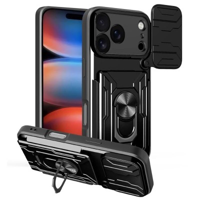 iPhone 17 Pro Max Twisting Metal Ring Stand Case w/Camera co