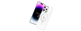 iPhone 15 Plus Dazzle [Magnetic Circle] Kickstand Alloy Chrome Transparent Hybrid - Clear