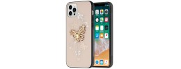 iPhone 15 Pro SPLENDID Diamond Glitter Ornaments Engraving Case Cover - Garden Butterflies Gold