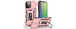 iPhone 15 Plus Utter Tough Metal Ring Movable Camera Window Hybrid Case Cover - Rose Gold