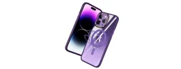 iPhone 15 Dazzle Magnetic Ring Stand Alloy Chrome Transparent Hybrid Case Cover - Dark Purple