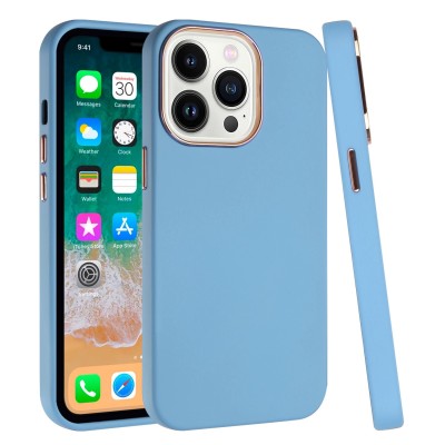 iPhone 15 Classy Slick Chromed Around Hybrid Case Cover - Light Blue