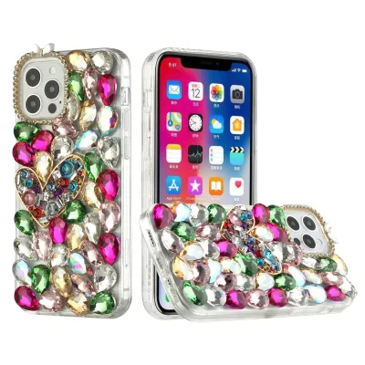 iPhone 15 Plus Full Diamond with Ornaments Hard TPU Case Cover - Colorful Ornaments with Heart
